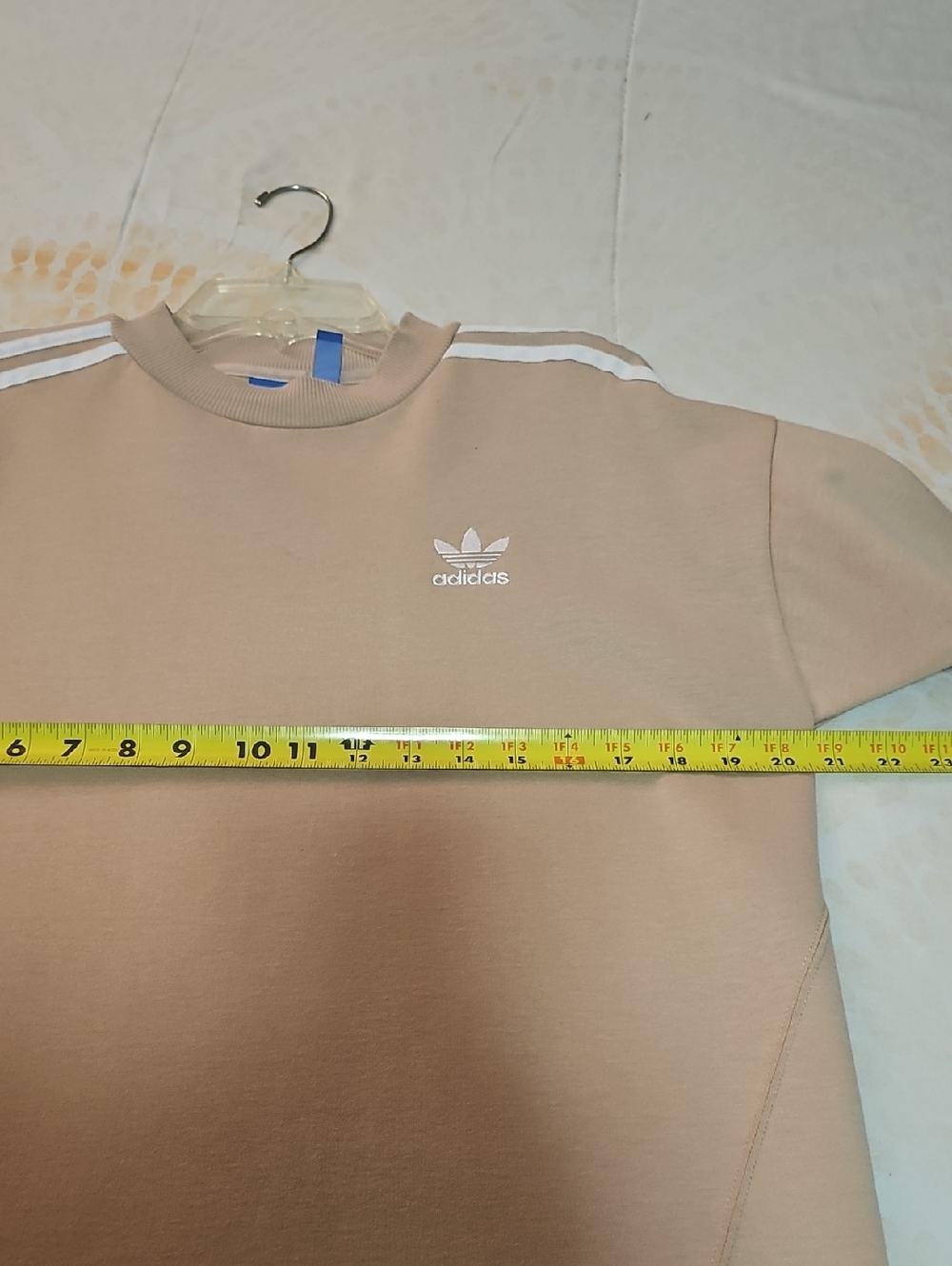 adidas Beige Long Sleeve Sweatshirt Dress with White Stripes - Picture 10 of 11